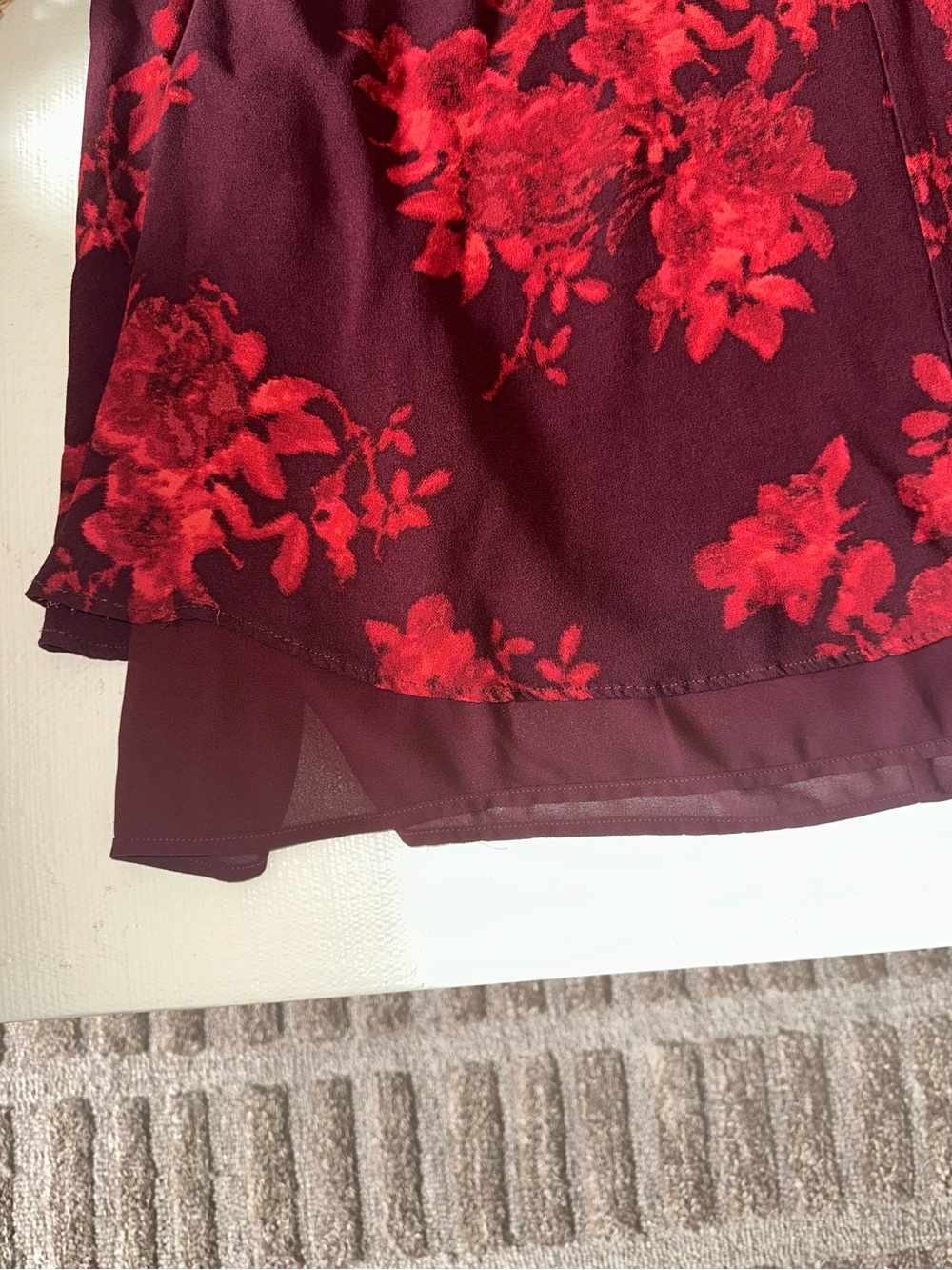 Few Moda Corinne dress - Crimson Floral - Red Floral Maxi Dress w Ruching - Picture 5 of 7